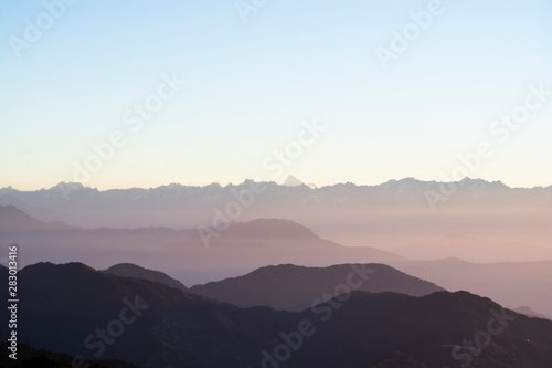 Mountain ranges against sky at morning, landscape photography © pomiti
