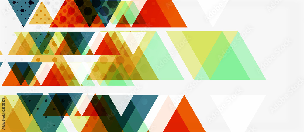 Banner with multicolored mosaic triangle geometric design on white background. Abstract texture. Vector illustration design template. - obrazy, fototapety, plakaty 