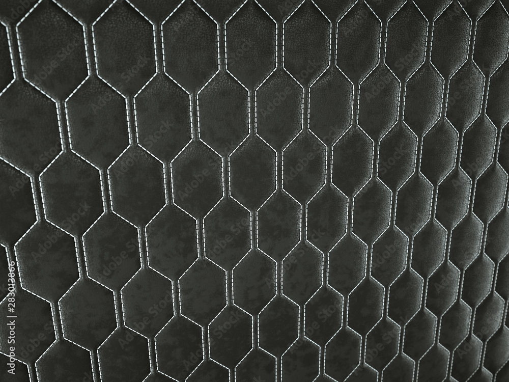 Leather stitched hexagon or honecomb black shiny texture Leather stitched hexagon or honecomb black shiny texture