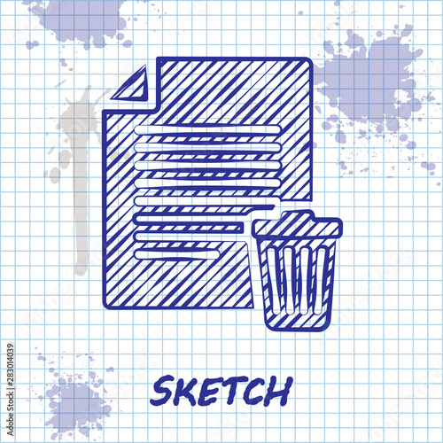 Sketch line Delete file document icon isolated on white background. Paper sheet with recycle bin sign. Rejected document icon. Cross on paper. Vector Illustration