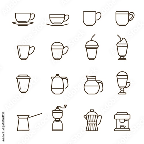 Coffee icon vector set. Collection of the linear icons isolated on the white background. © woters