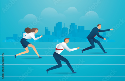 Business people running down the track. background vector illustration EPS10