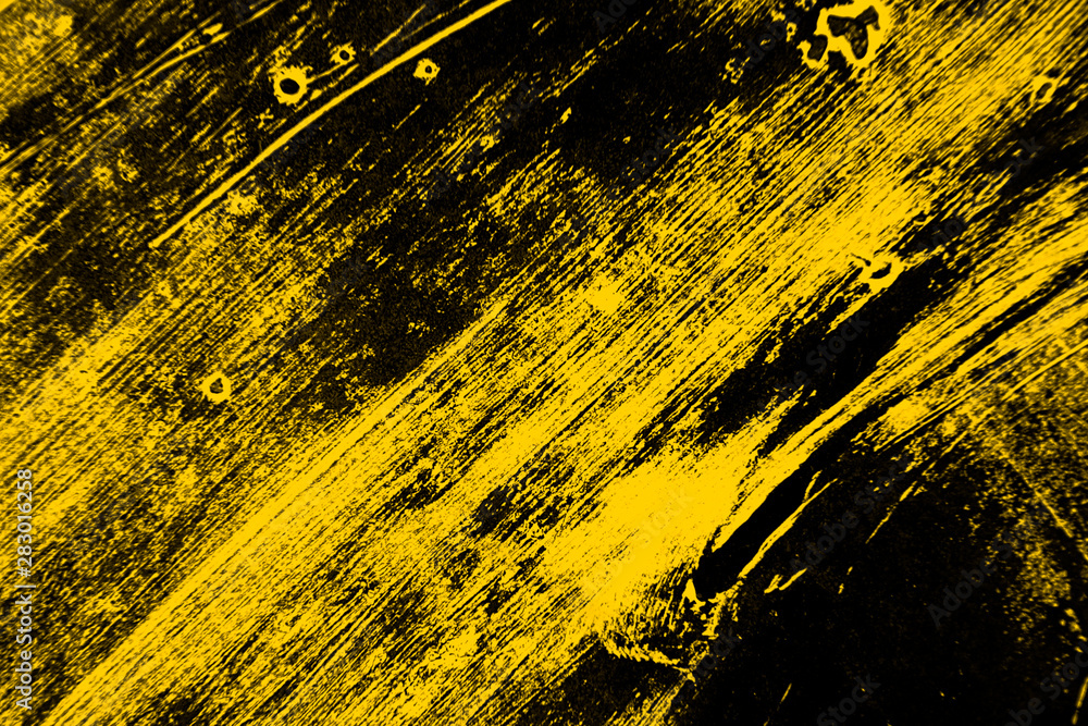 yellow and black paint background texture with brush strokes Stock