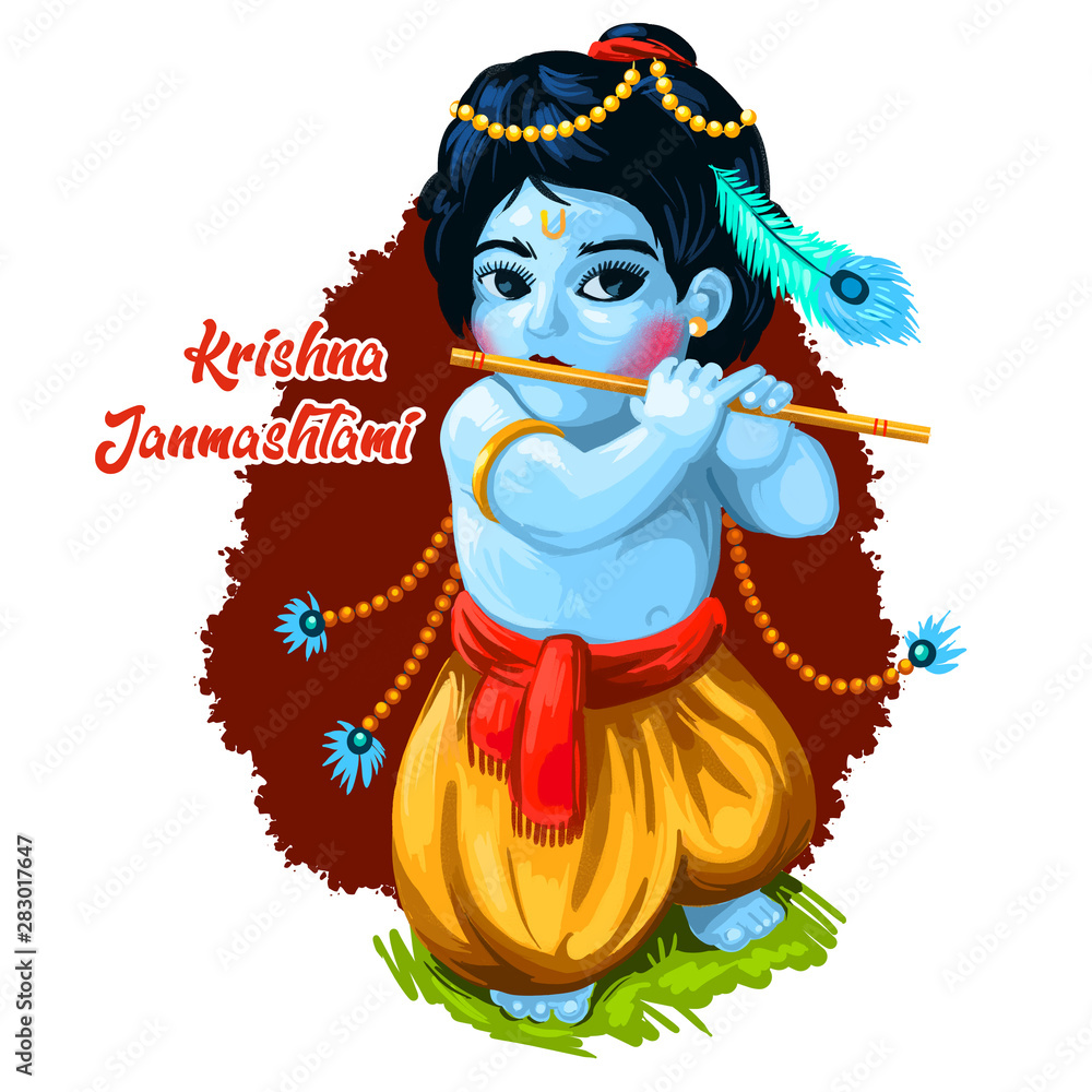 Ashtami of Paksha in Shraavana, digital art illustration. Krishna ...