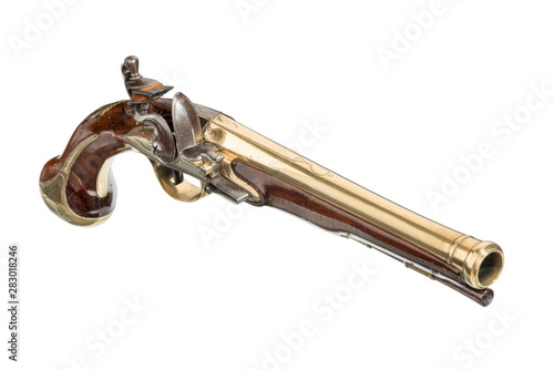 Bilde på lerret vintage flintlock pistol isolated on white