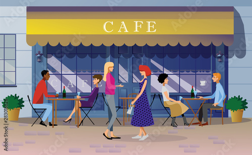 Street cafe europe city vector illustration background