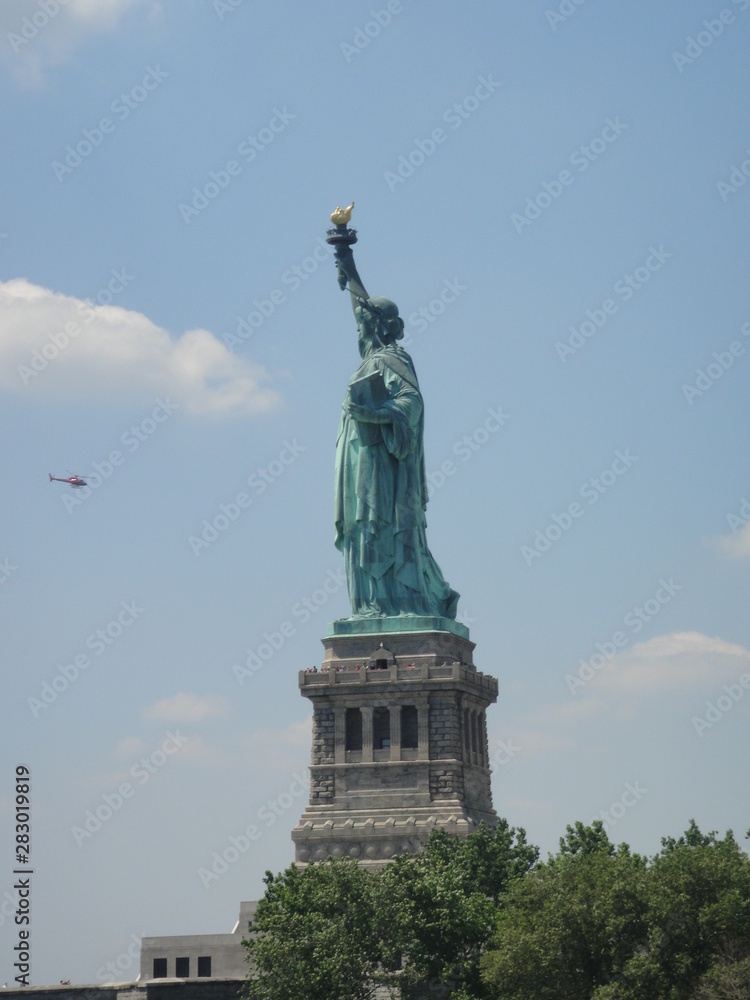 Statue of Liberty from the side New York City USA helicopter