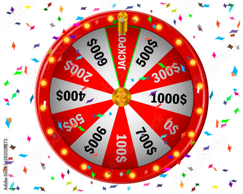Wheel fortune red on white background, 3 d roulette, realistic vector illustration