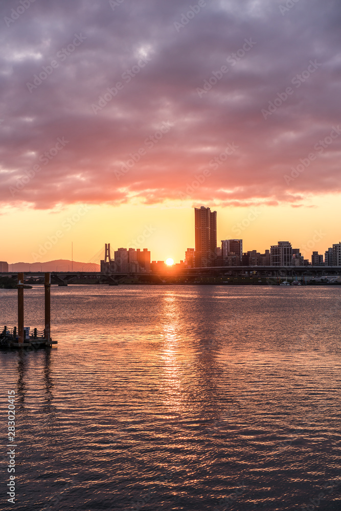 sunset at Dadaocheng Pier in Taipei, Taiwan