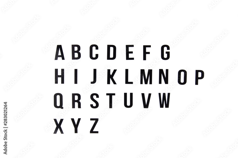 English alphabet. Black letters on a white background. Isolated English alphabet. Black letters on a white background. Isolated