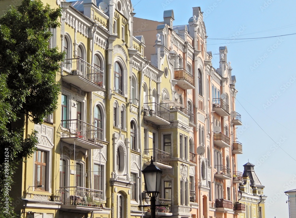 Residential building with a beautiful facade in Kiev.