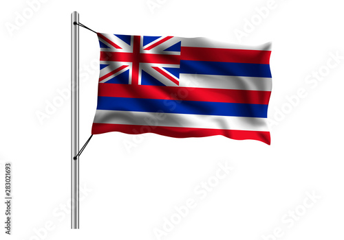 Waving Hawaiian island flag on flagpole on isolated background, flag of Hawaiian island, vector illustration