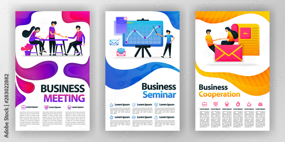 business design concept poster with flat cartoon illustration. flyer business pamphlet brochure magazine cover design layout space for promotion advertising marketing, vector print template in A4 size