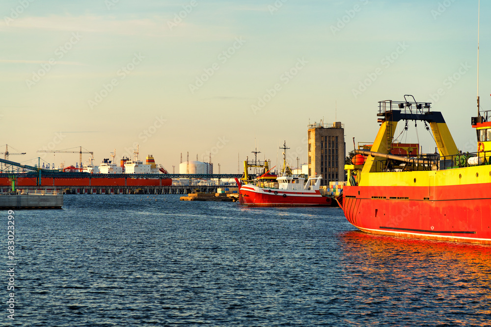 Latvian port of Ventspils in summer