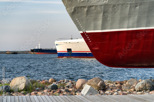 Liner in Venta River in Ventspils photo