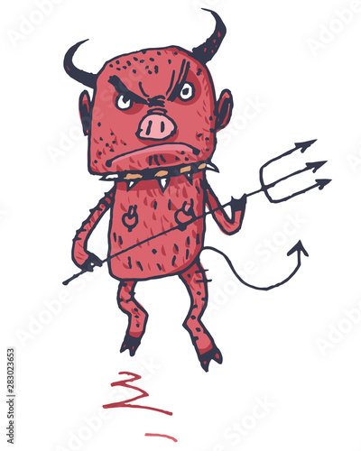 Funny illustration with a red cartoon devil - Vector