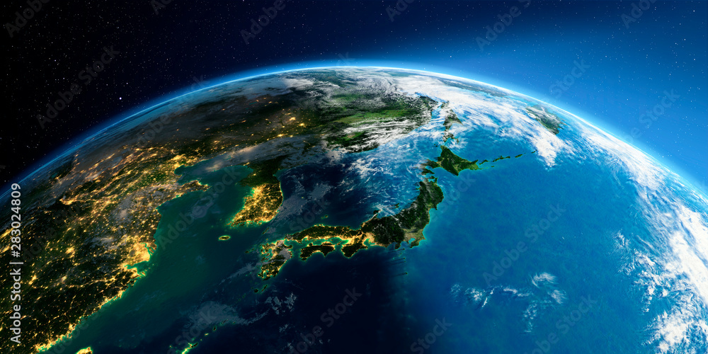 Detailed Earth. Part of Asia, Japan and Korea, Japanese sea