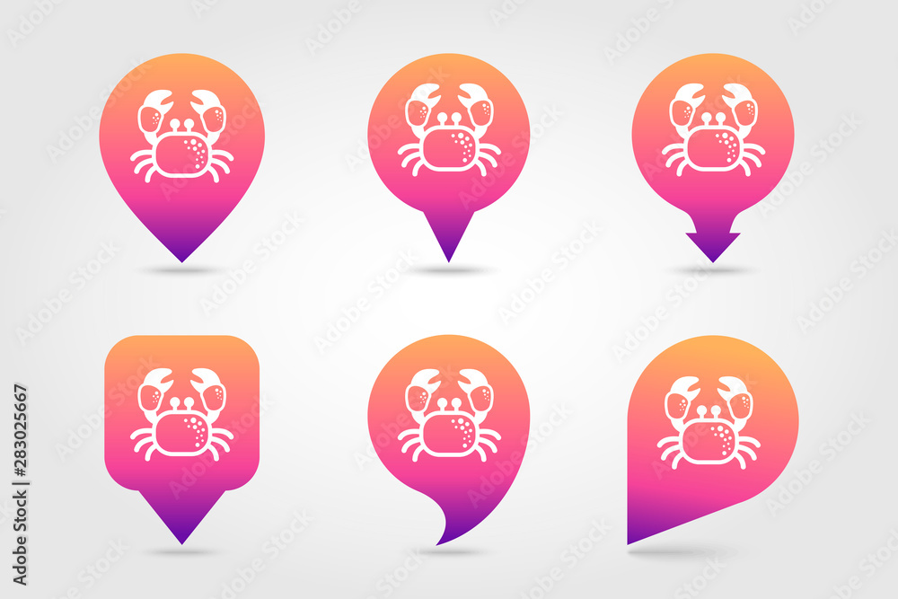 Crab pin map icon. Summer. Vacation Crab pin map icon. Summer. Vacation