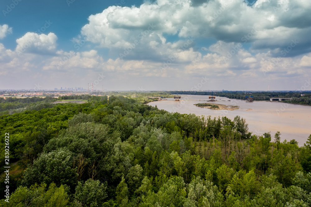 Aerial view of highway bridge under construction. Poland Warsaw. S2 road Aerial view of highway bridge under construction. Poland Warsaw. S2 road