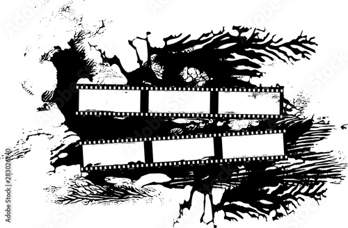 empty panorama photographic film, film negatives, photo frames, on grungy paint splashes background, free space for pix,vector mockup