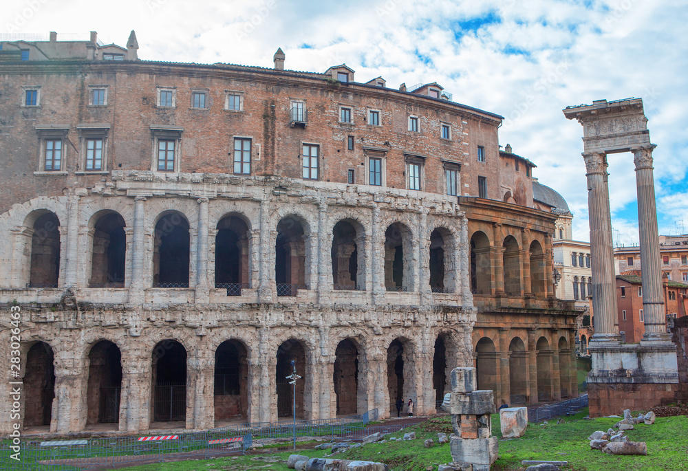 Ancient architecture of famous Marcello Theater in Rome