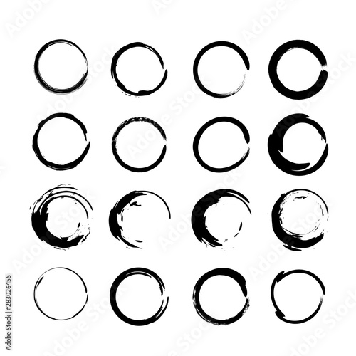 Black circle on white background. Hand drawn round design element. Vector illustration. photo
