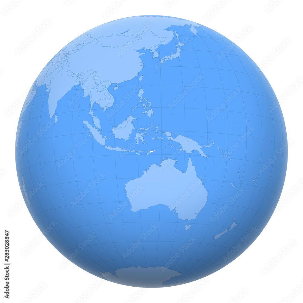 East Timor (Timor-Leste) on the globe. Earth centered at the location of the Democratic Republic of Timor-Leste. Map of East Timor. Includes layer with capital cities. East Timor (Timor-Leste) on the globe. Earth centered at the location of the Democratic Republic of Timor-Leste. Map of East Timor. Includes layer with capital cities.