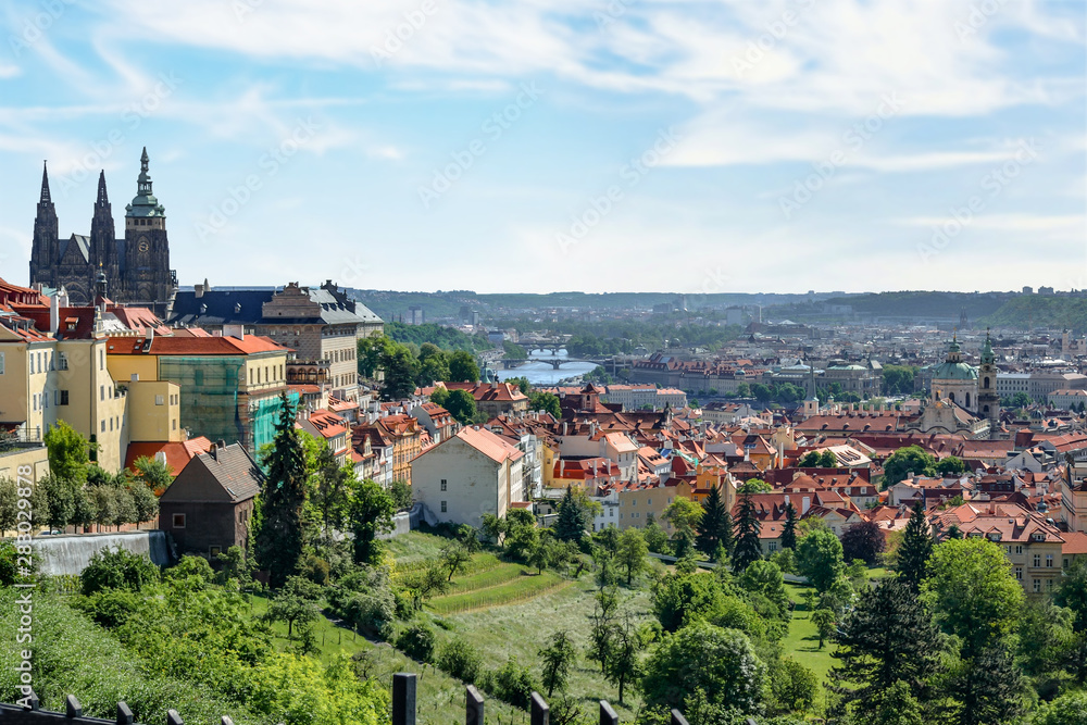 Scenic panoramic view of  historical center of Prague, Czech Republic