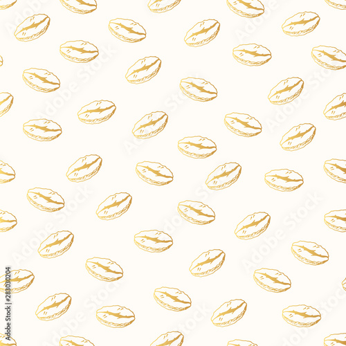 Seamless pattern of vintage golden coffee roasted beans. Background for coffee shop or house. Vector isolated illustration.