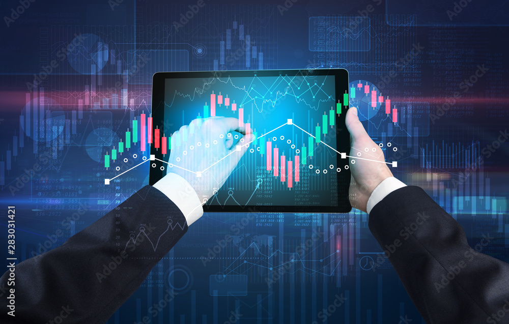 Hand touching tablet with worldwide reports links and statistics concept Hand touching tablet with worldwide reports links and statistics concept