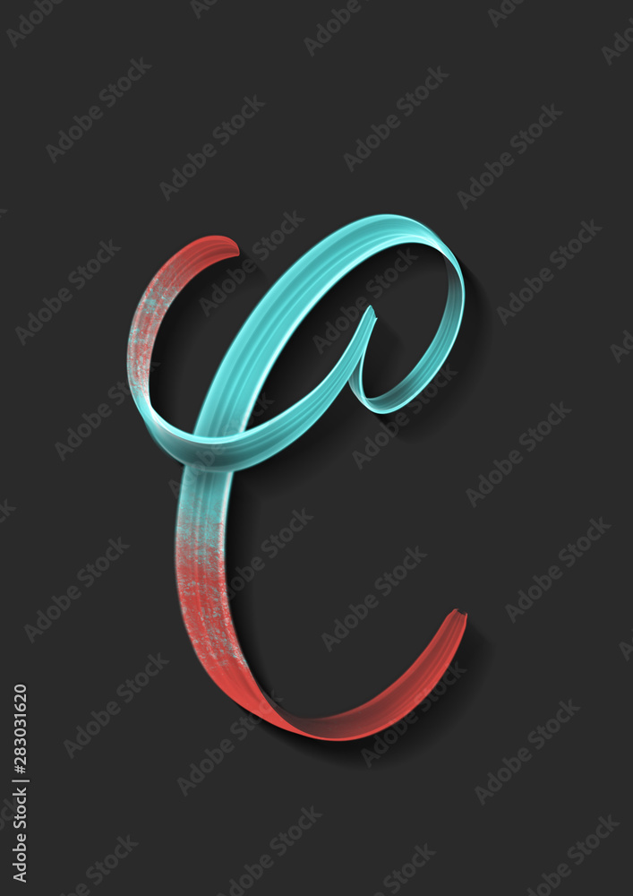 Capital letter C 3d hand lettering on dark background Capital letter C 3d hand lettering on dark background