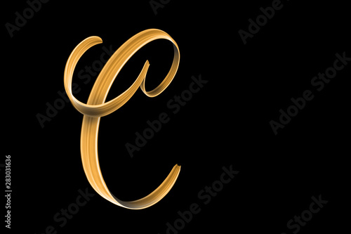 Golden capital letter C isolated on black with copy space - hand lettering