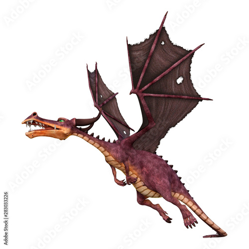 3D Rendering Fairy Tale Dragon on White