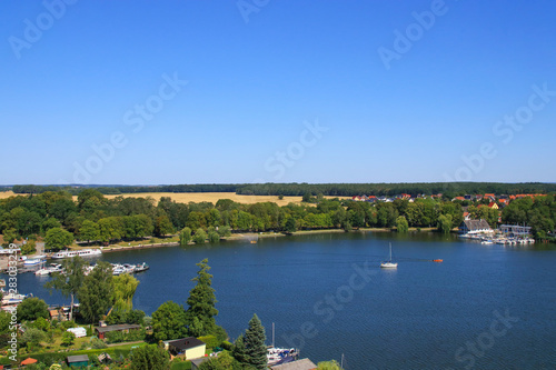 The bay of the holiday destination Roebel on Mueritz lake, Mecklenburg lake district, Germany