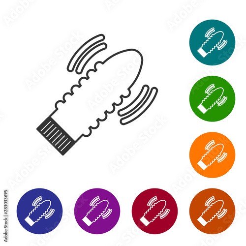 Grey line Dildo vibrator for sex games icon isolated on white background. Sex toy for adult. Vaginal exercise machines for intimate. Set icon in color circle buttons. Vector Illustration