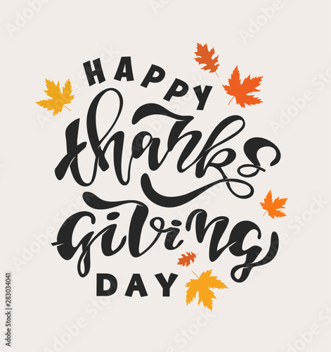 Happy thanksgiving day - Hello Autumn Vibes- cute template hand drawn doodle lettering poster banner art