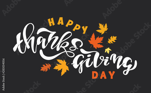 Happy thanksgiving day - Hello Autumn Vibes- cute template hand drawn doodle lettering poster banner art