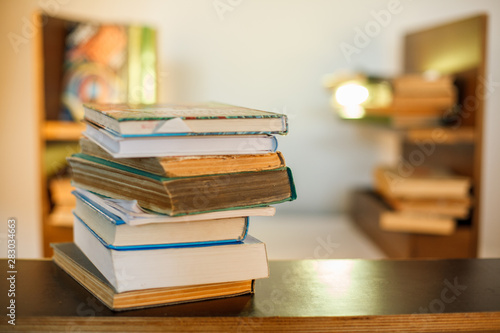 Education concept. Stack of books on table. © arybickii