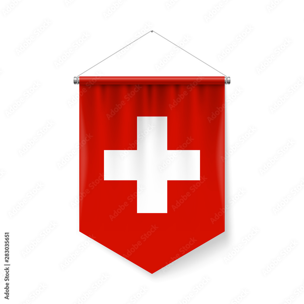 Vertical Pennant Flag of Switzerland Icon on White with Shadow Effects