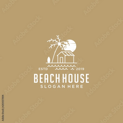 beach paradise logo design vector monoline art