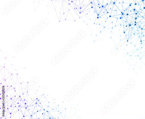 Global social communication banner with colorful network mesh.