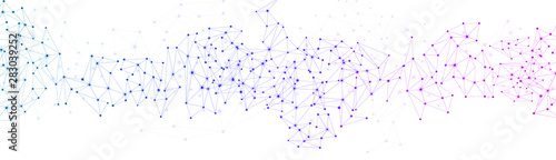 Global social communication horizontal banner with colorful network mesh.