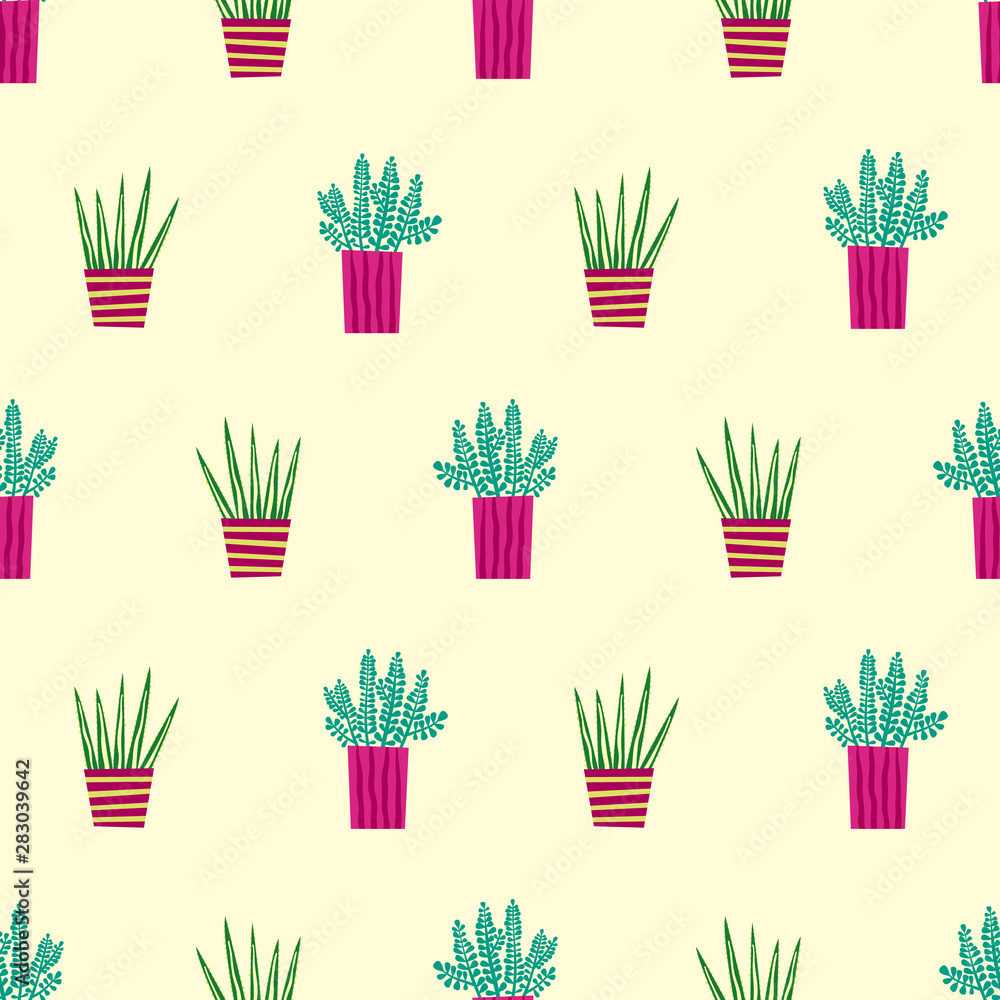 Cactus cacti succulents potted plants seamless repeat vector pattern Cactus cacti succulents potted plants seamless repeat vector pattern