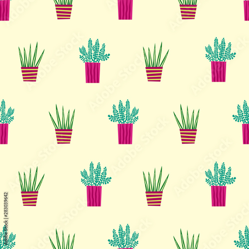 Cactus cacti succulents potted plants seamless repeat vector pattern © Squirrell