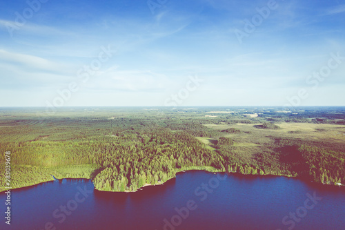 Fototapeta Naklejka Na Ścianę i Meble -  Aerial view of Kurjenrahka National Park. Turku. Finland. Nordic natural landscape. Scandinavian national park. Photo made by drone from above.