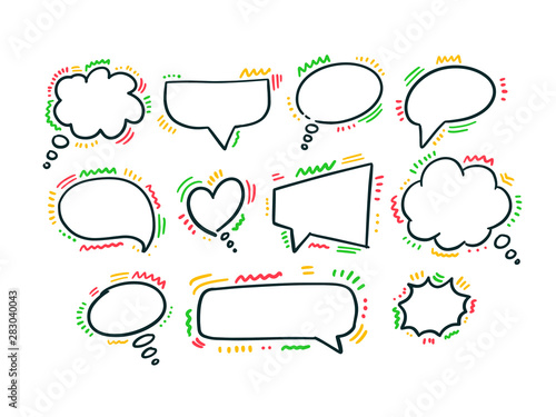 Speech bubble thin line icon set. Outline web sign of comic tell. Communication chat linear customer dialog icons, empty template, clean label. Simple speech bubble symbol isolated vector Illustration