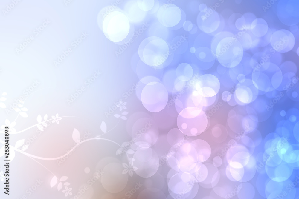 Abstract gradient light blue and pink colorful pastel spring or summer bokeh background with leaves and circular lights. Beautiful texture. Abstract gradient light blue and pink colorful pastel spring or summer bokeh background with leaves and circular lights. Beautiful texture.