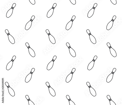 Vector seamless pattern of flat outline bowling skittles isolated on white background