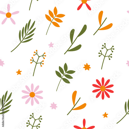 Repeatbale Flower Pattern. Warm Autum Colors. Seamless Repeating of Flowers Pattern. photo