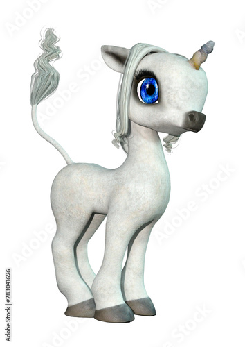 3D Rendering Fairy Tale Little White Unicorn on White